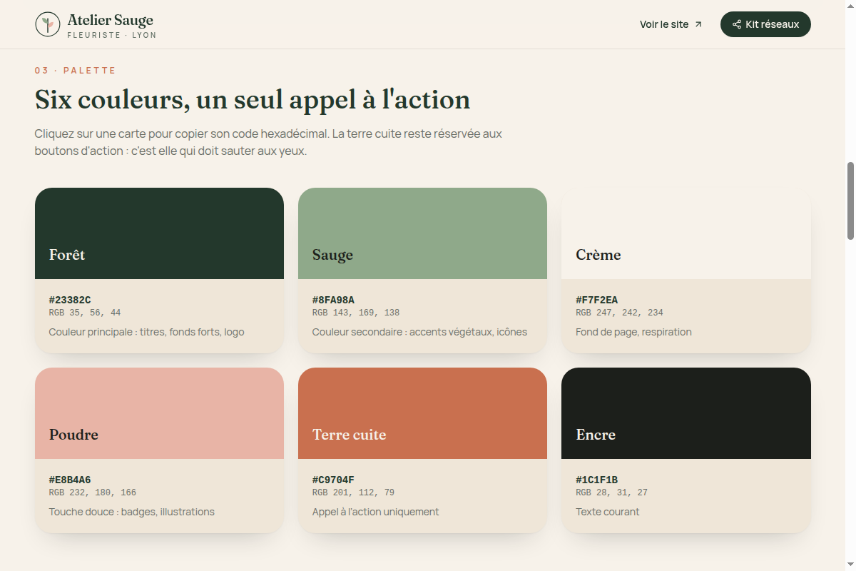 Palette de couleurs avec usages