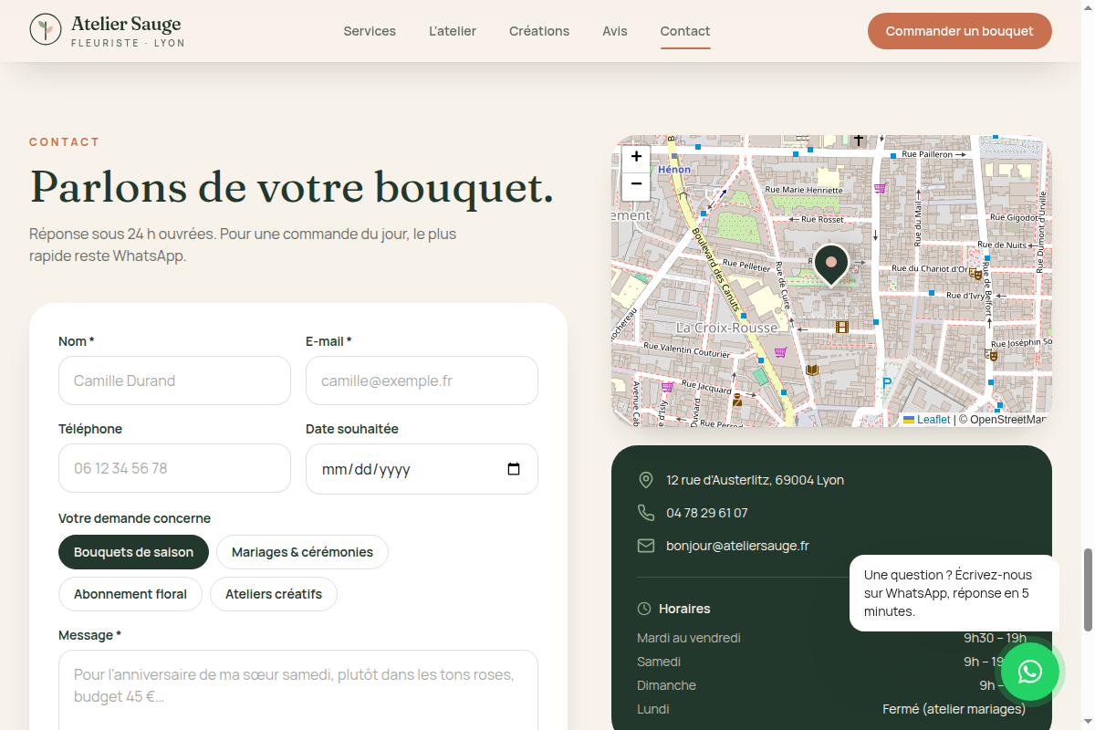 Formulaire de contact et carte