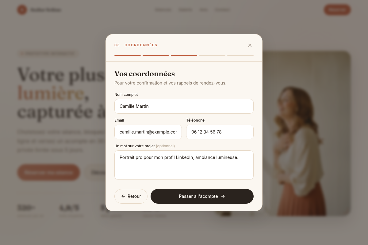 Tunnel — coordonnées du client