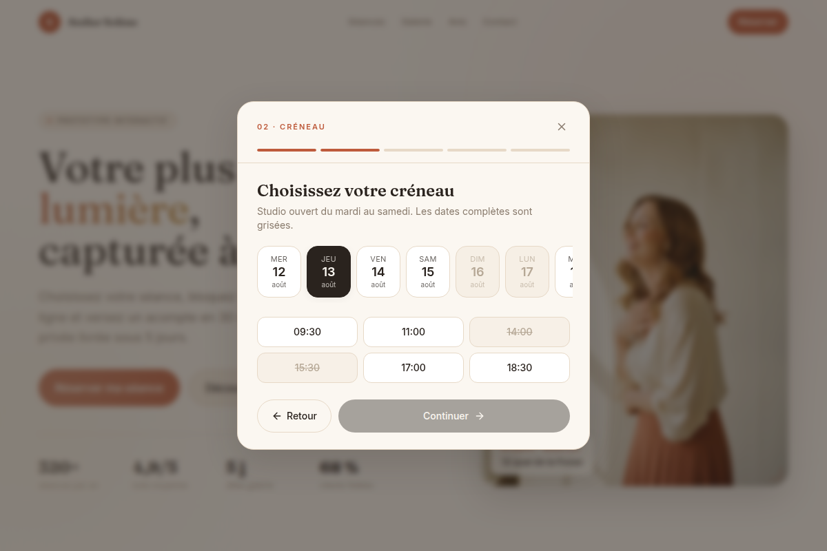 Tunnel — calendrier et créneaux disponibles