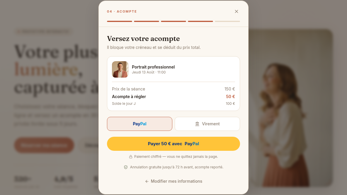 L'acompte qui verrouille le créneau