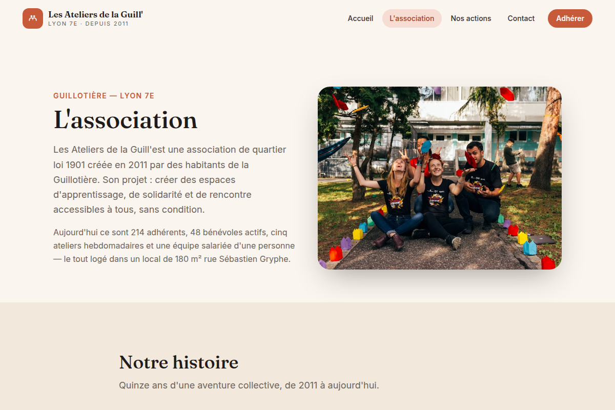Page association : équipe et histoire
