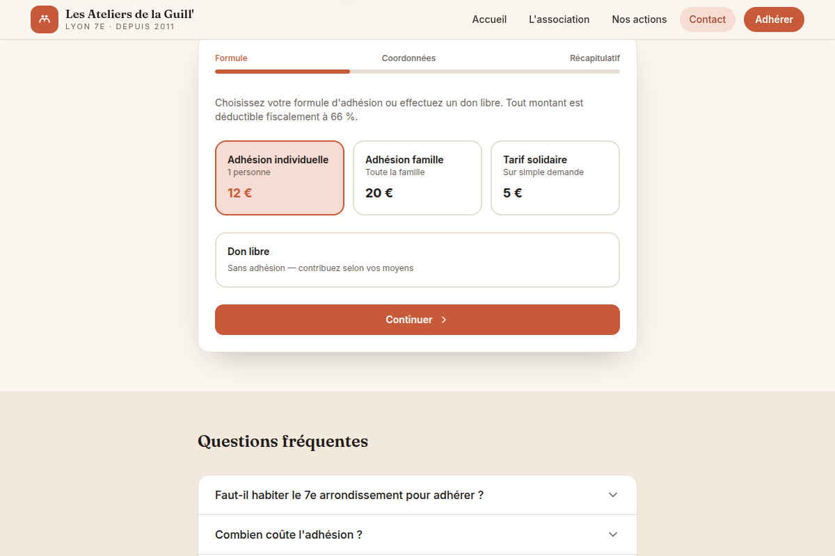 Parcours d'adhésion, étape 1 (formule)