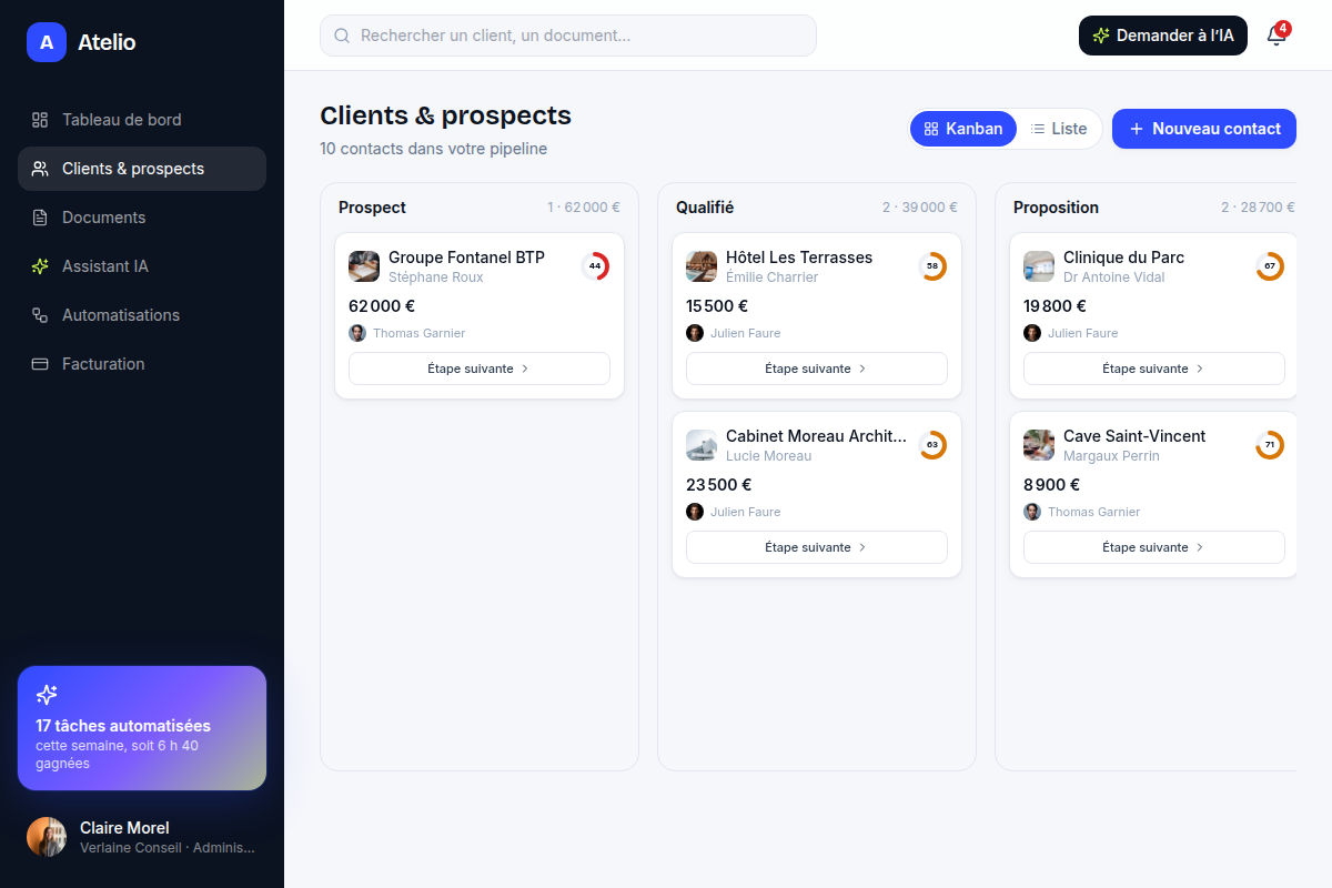CRM clients & prospects en vue kanban