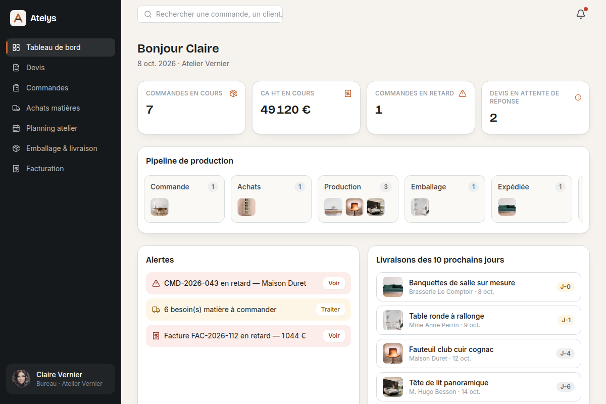 Tableau de bord avec KPI et pipeline