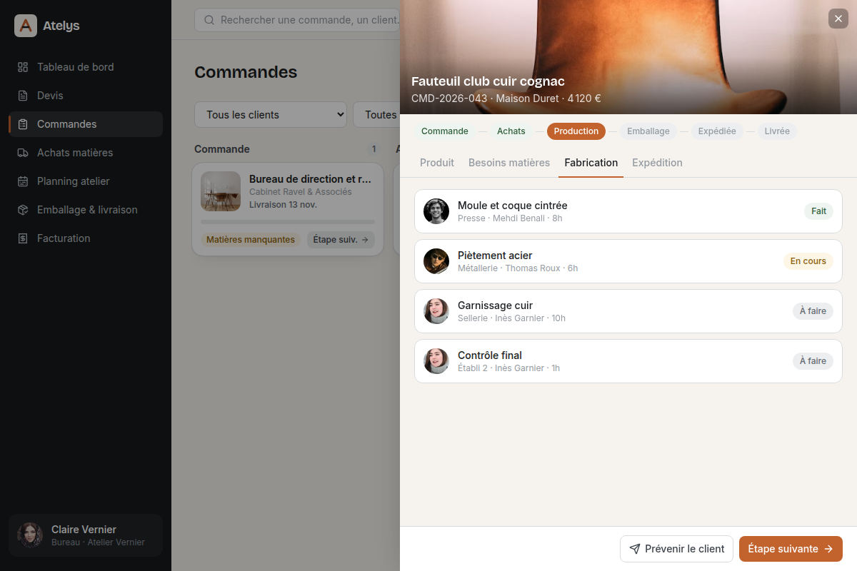 Fiche détaillée d'une commande