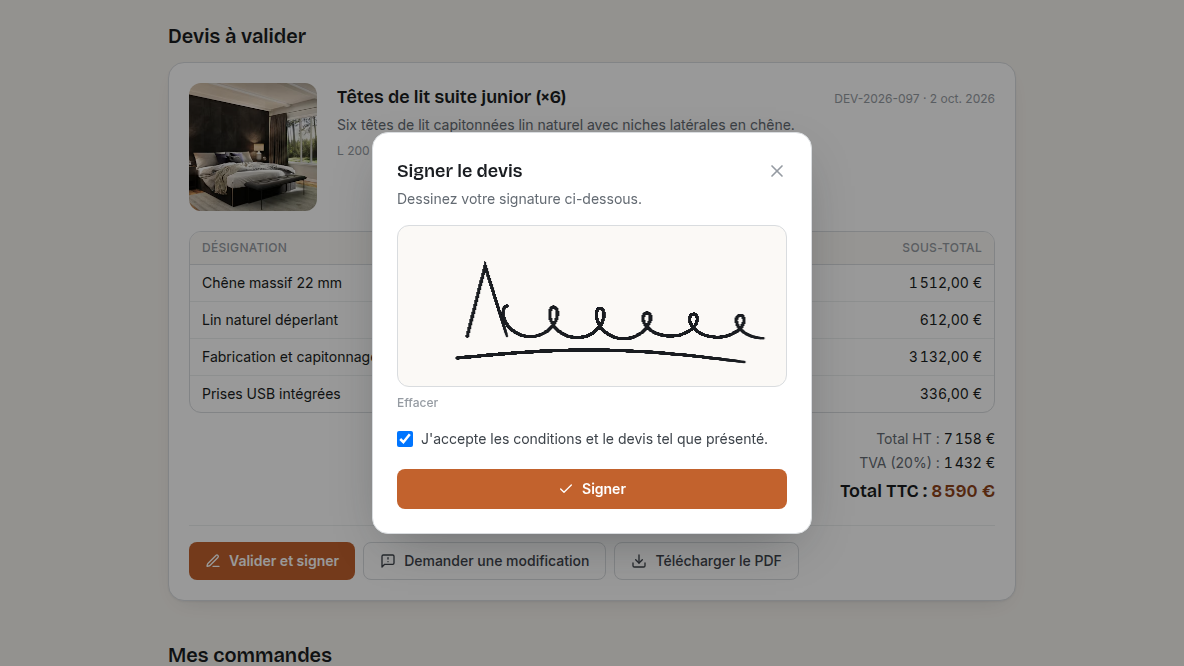 Signature électronique du devis