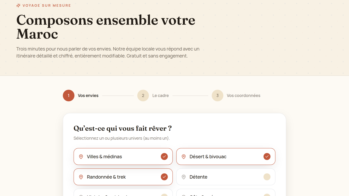 Un voyage sur mesure en trois étapes
