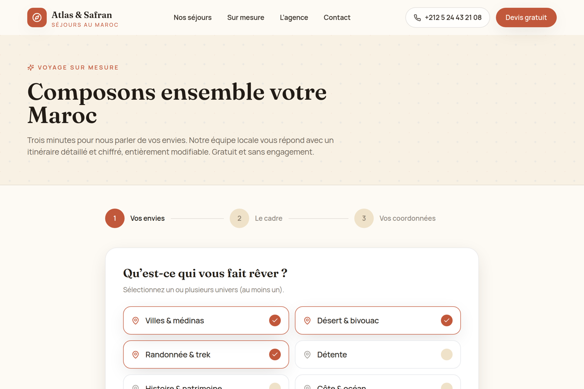 Configurateur de voyage sur mesure