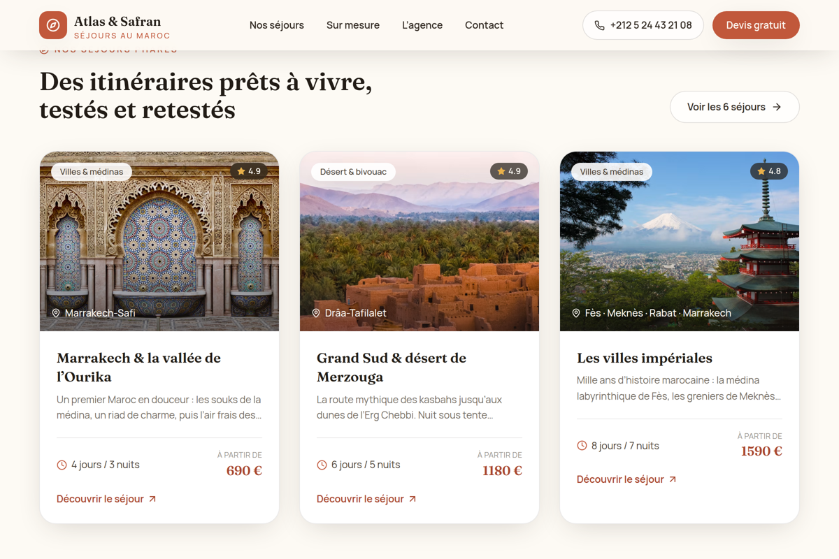 Séjours phares avec prix et notes