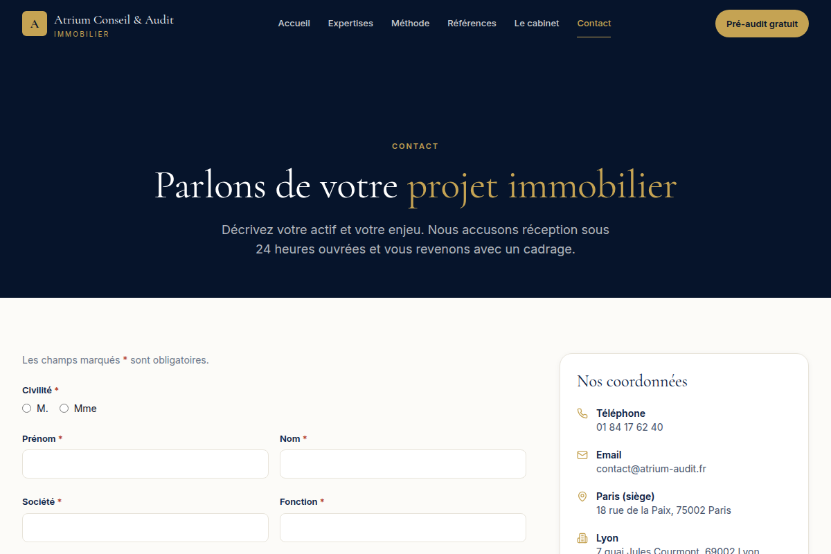 Formulaire de contact et coordonnées