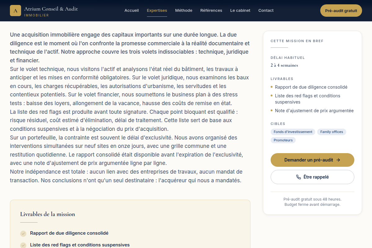 Due diligence : livrables, délai, cibles