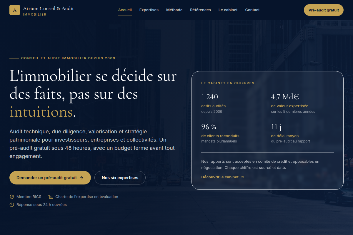 Hero + chiffres clés du cabinet
