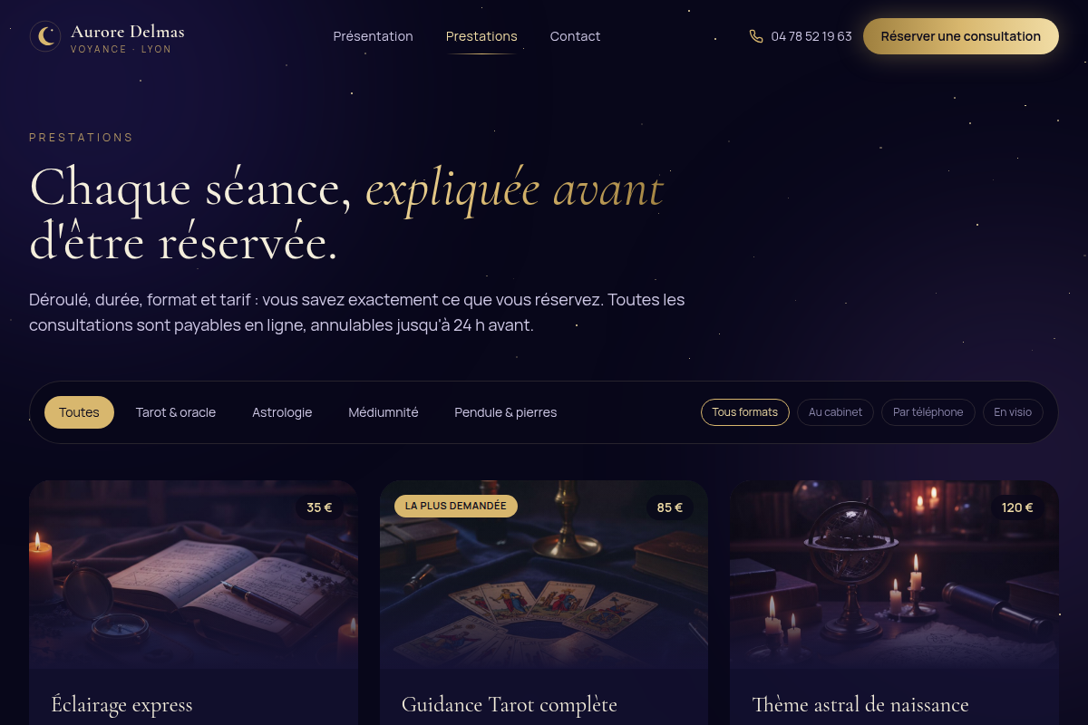 Catalogue filtrable, 6 prestations