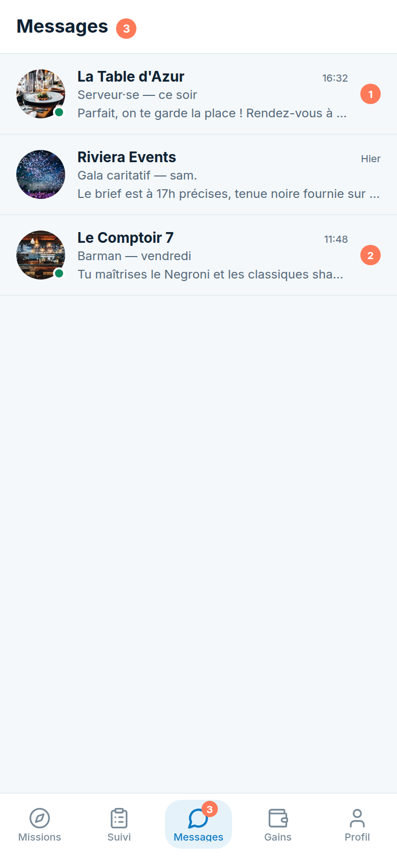 Messagerie avec les établissements