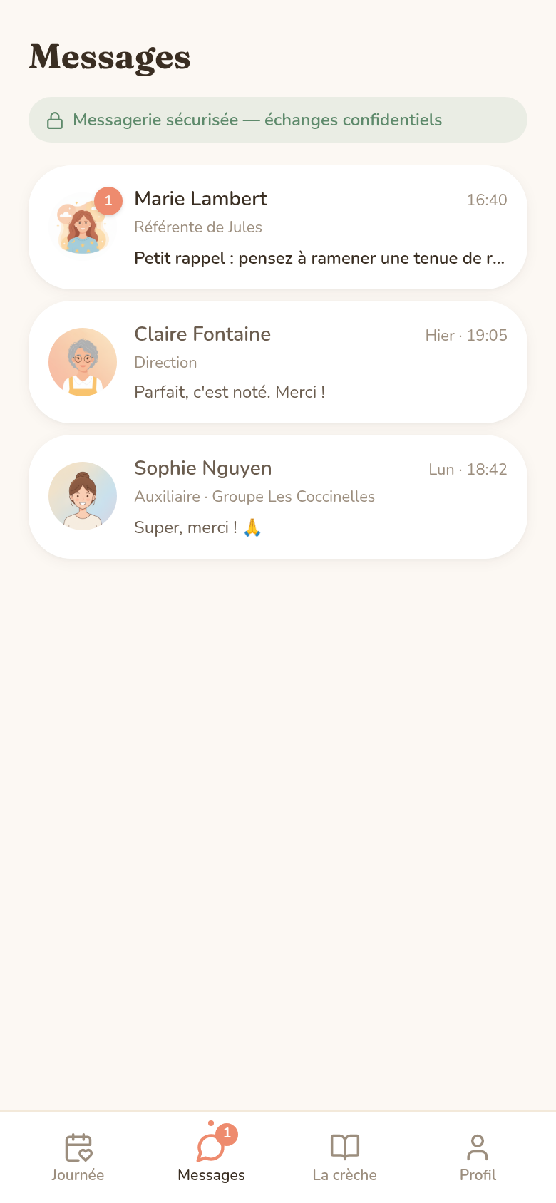 Messagerie sécurisée avec les référentes