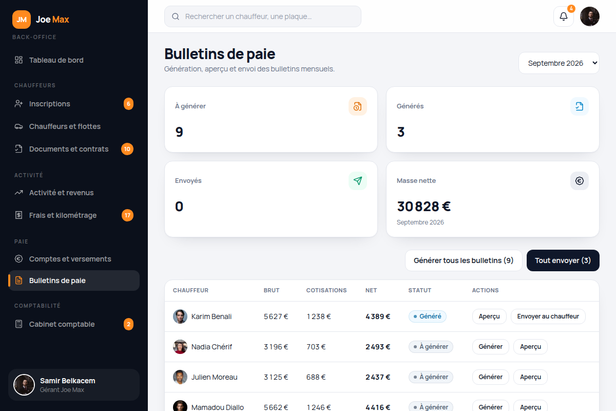 Génération des bulletins de paie mensuels