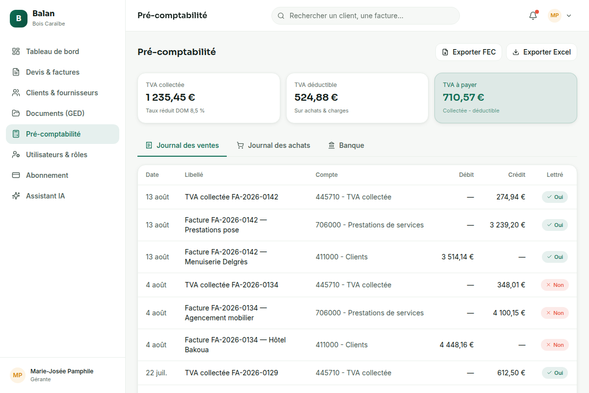 Pré-comptabilité : journaux et TVA suivis