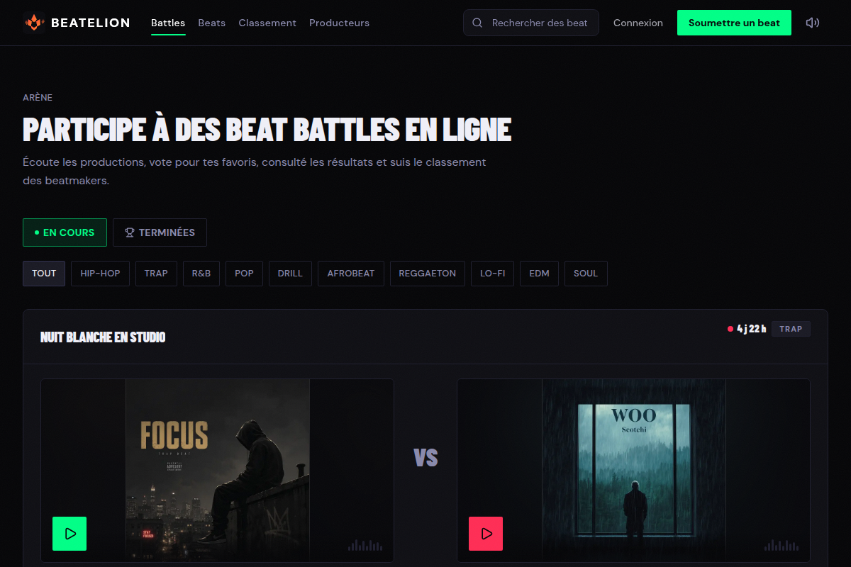 Liste des beat battles en cours et terminées