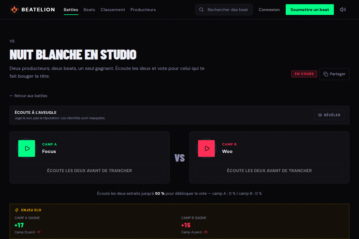 Duel de beats avec vote communautaire en direct