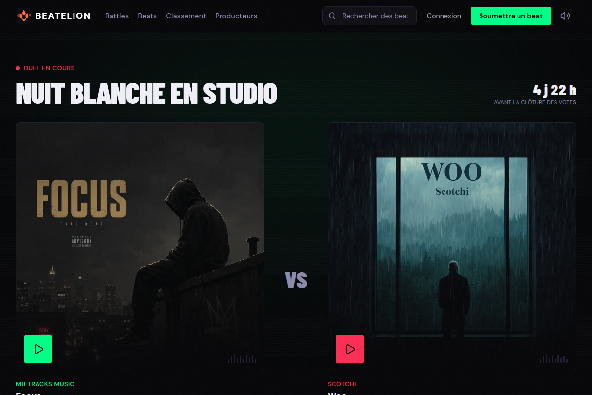 Battle de la semaine mise en avant sur l'accueil