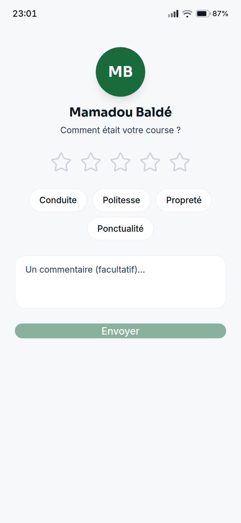 Notation du chauffeur en fin de course