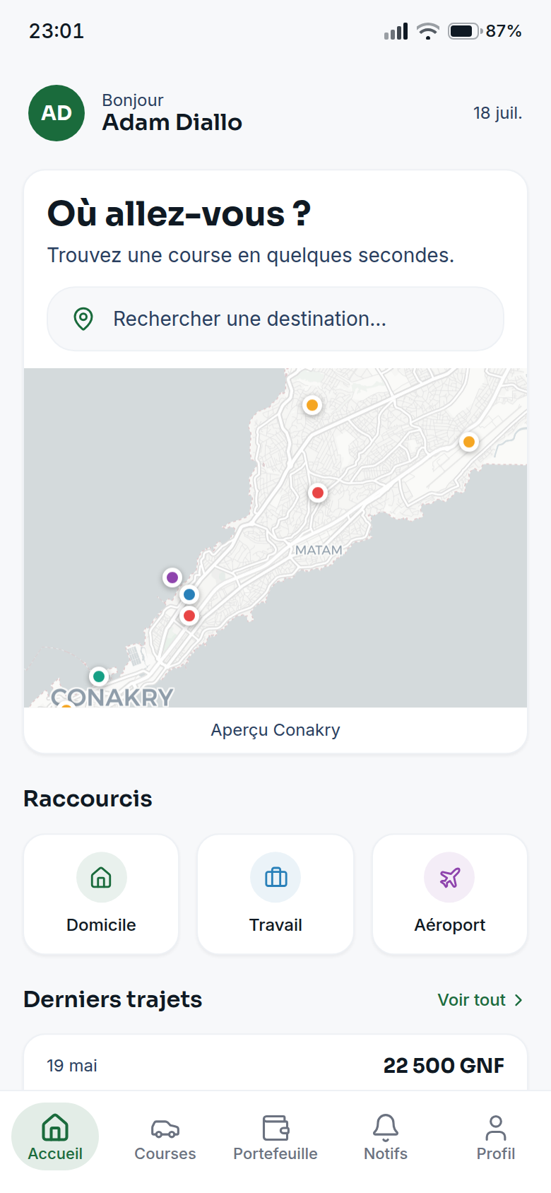 Accueil : recherche et carte de Conakry