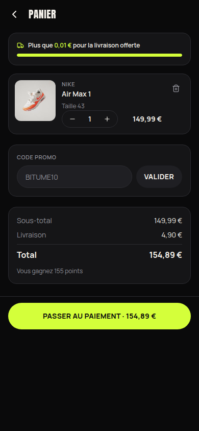 Panier : seuil de livraison offerte et code promo