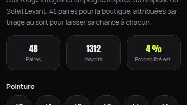 Probabilité du tirage affichée en direct