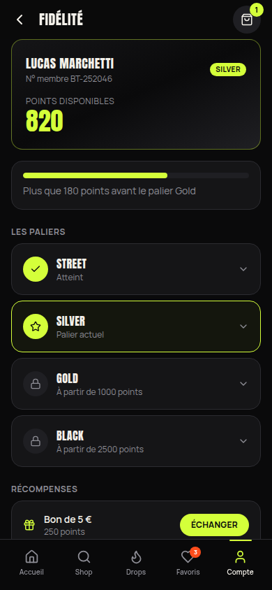 Paliers de fidélité et récompenses
