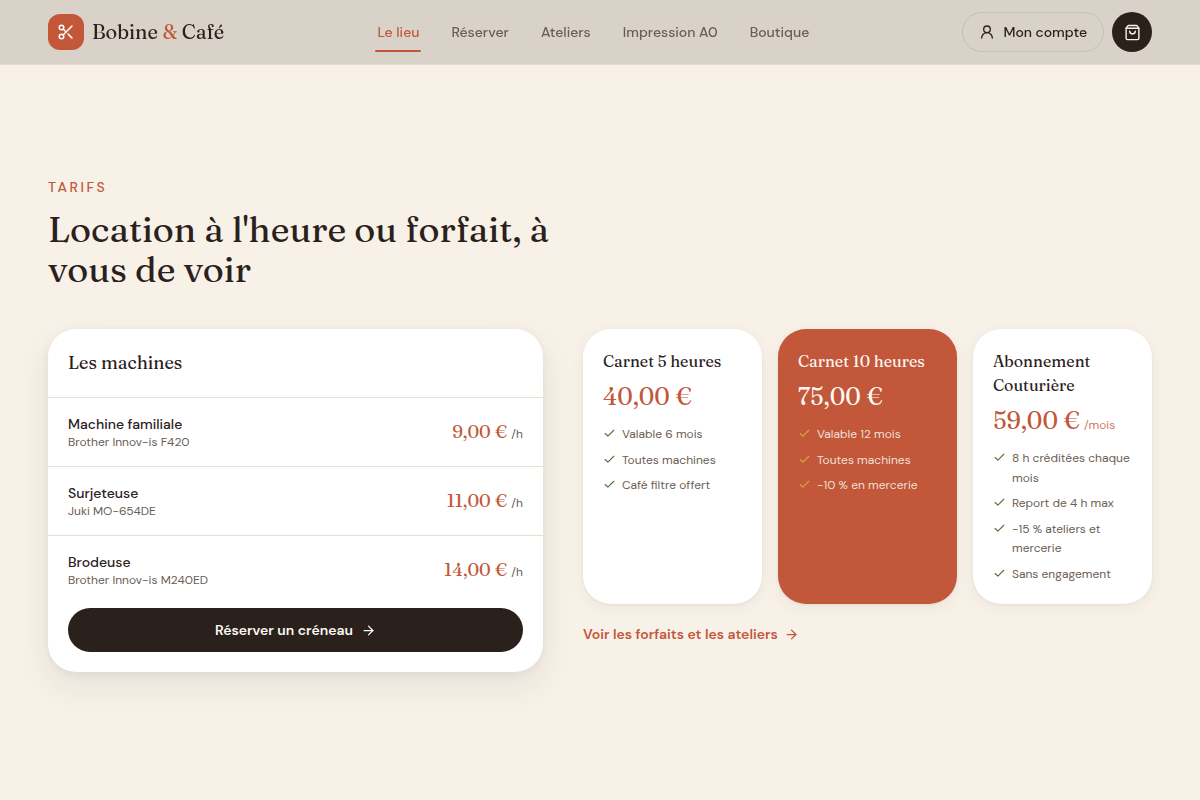 Tarifs des machines, carnets d'heures et abonnement