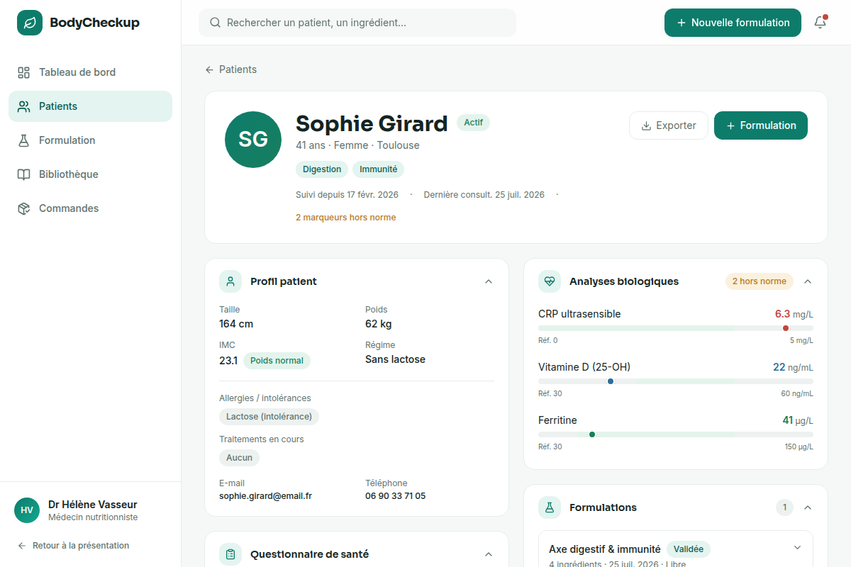 Fiche patient : bilan biologique et microbiote