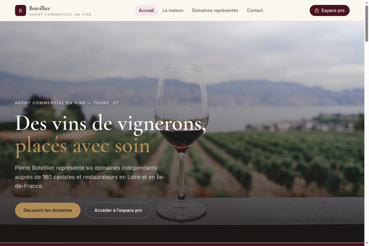 Hero vitrine : vins de vignerons placés avec soin