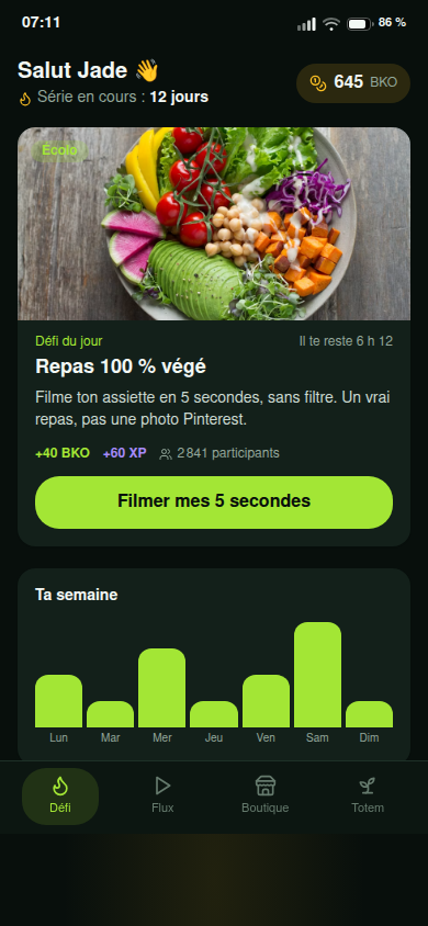 Défi du jour et progression de la semaine