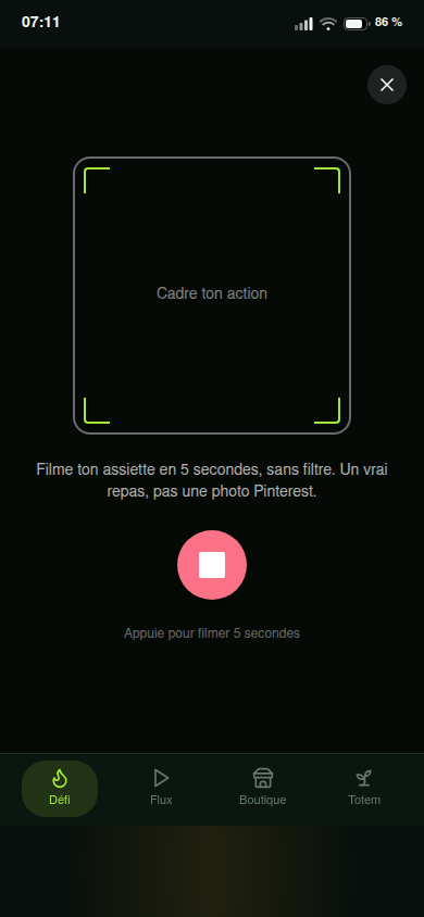 Overlay de capture vidéo 5 secondes du défi