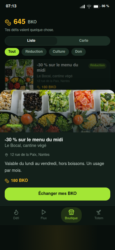 Détail d'une récompense et échange contre des BKO