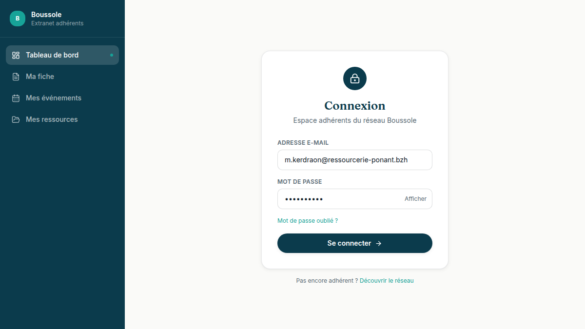 Un accès adhérent qui filtre le contenu par page