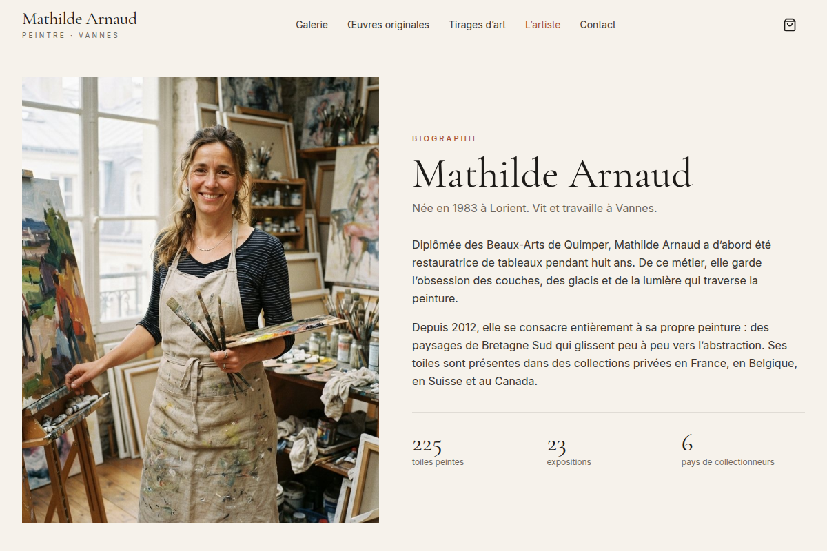 Page artiste : bio, atelier et chiffres clés