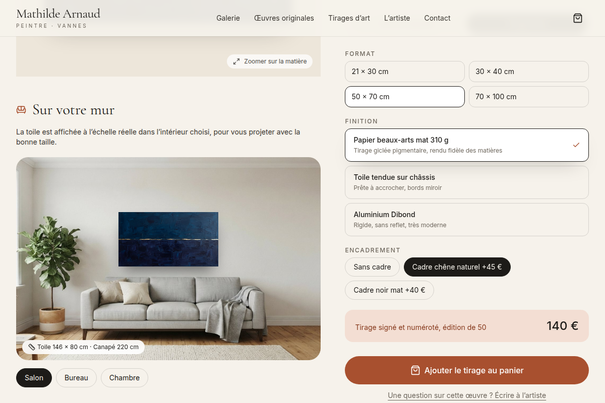 Configurateur de tirage : format, finition, cadre