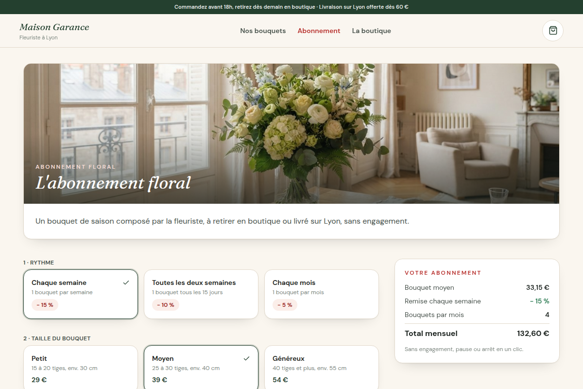 Abonnement : rythme, taille et total mensuel