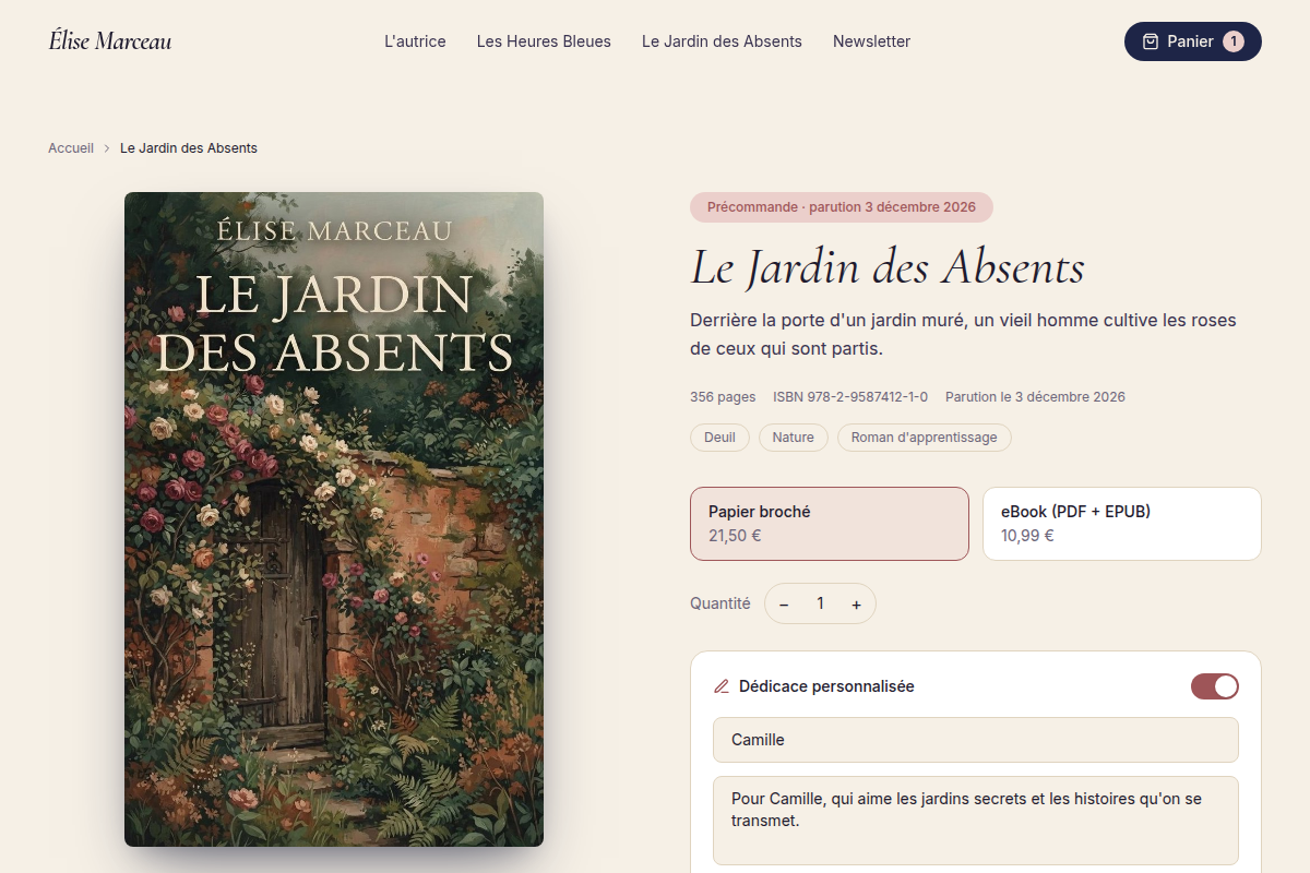 Précommande avec dédicace personnalisée