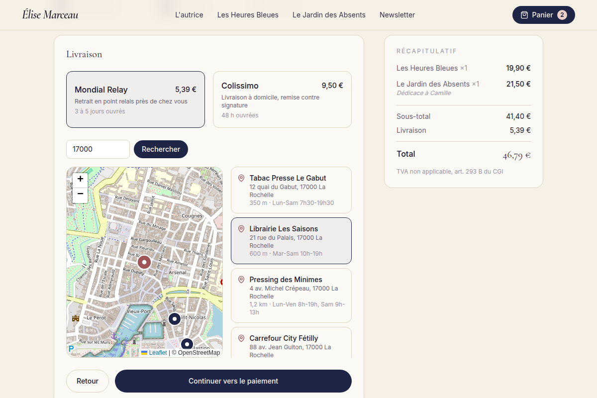 Choix du point relais sur carte interactive