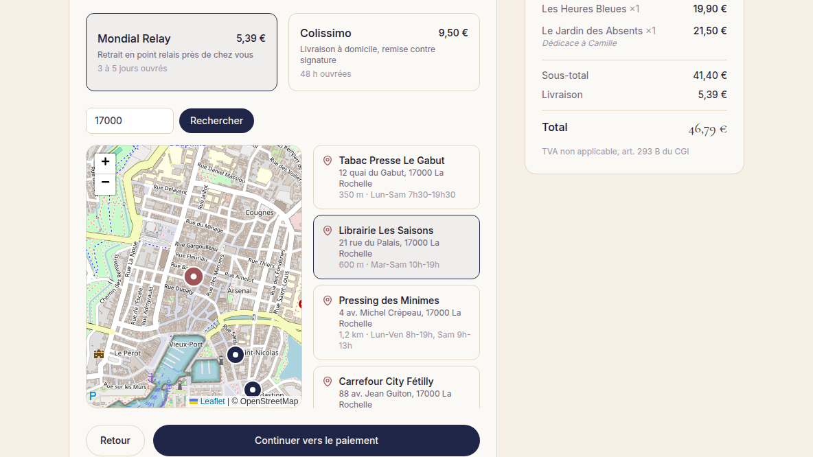 Points relais sur carte interactive
