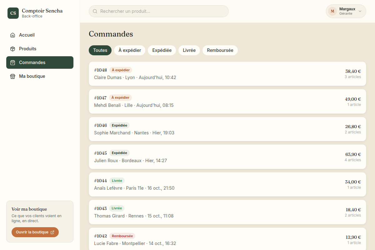 Suivi des commandes clients