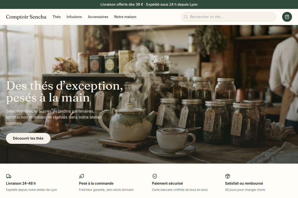 Page d'accueil de la boutique