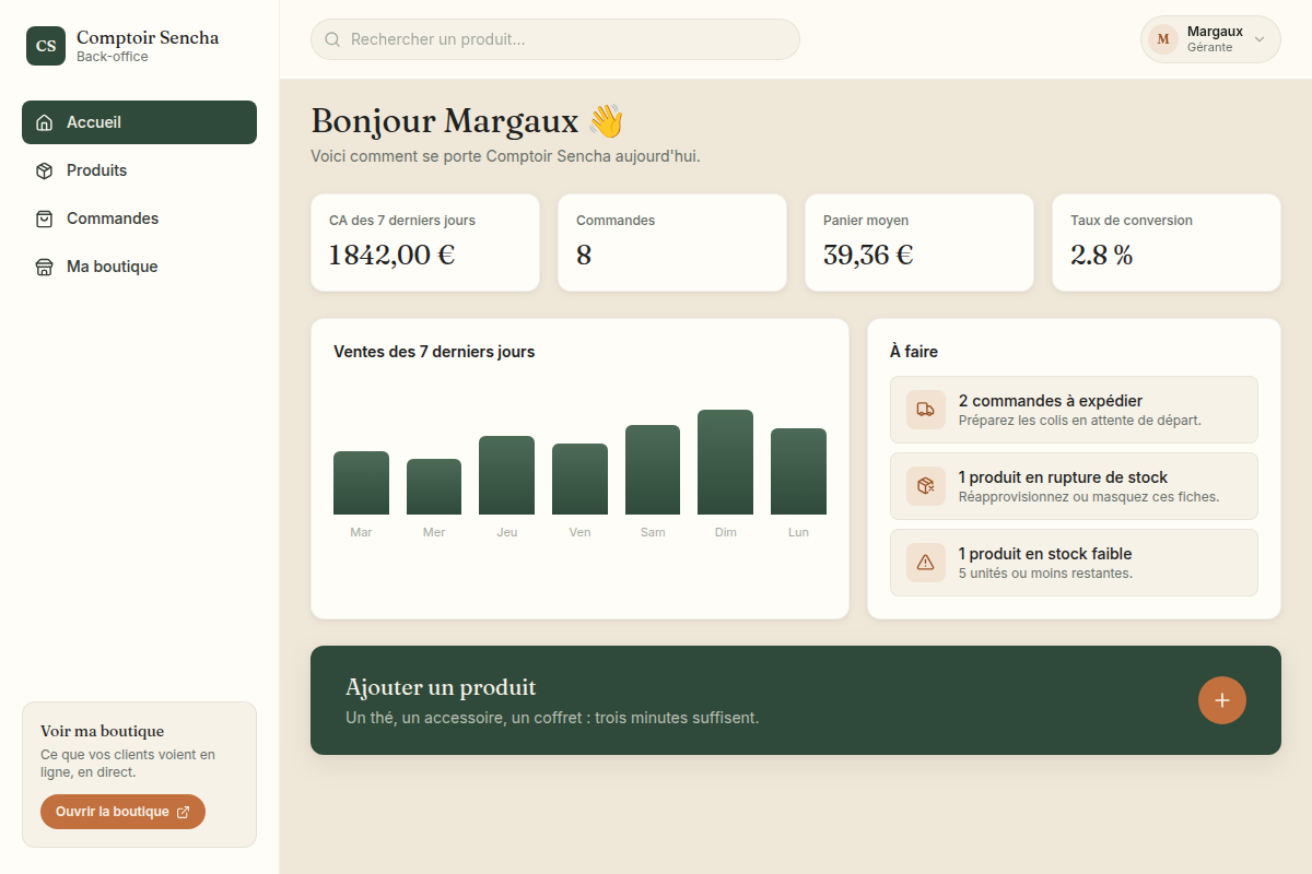Tableau de bord du marchand