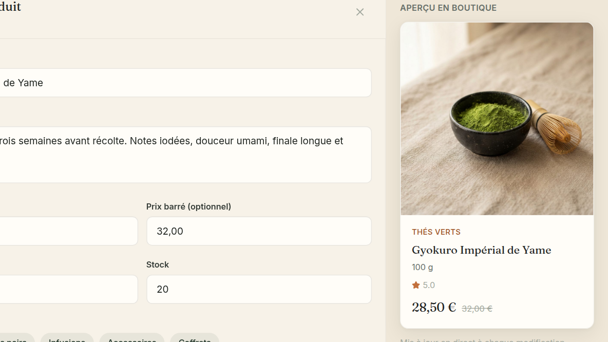 Aperçu produit en direct