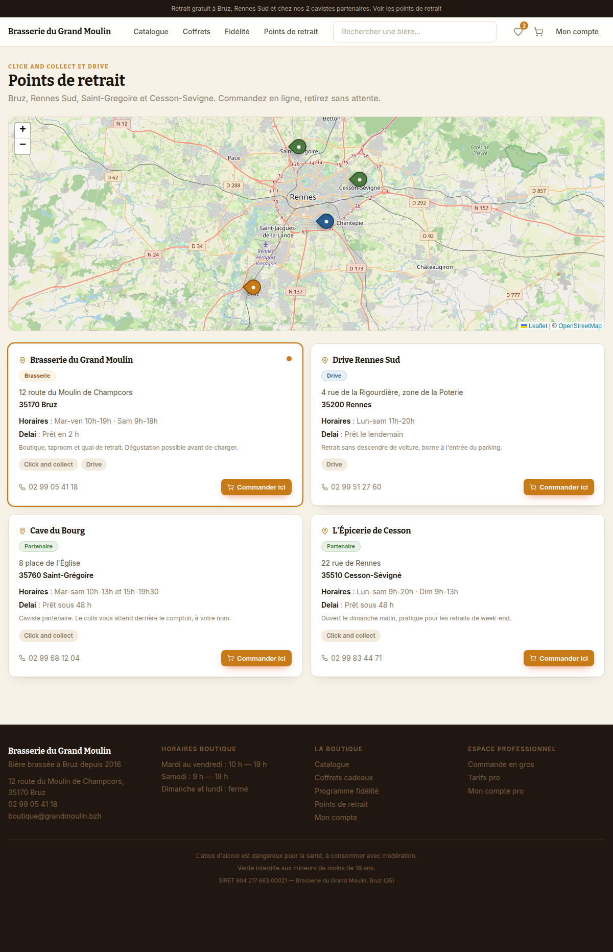 Carte des points de retrait et drive