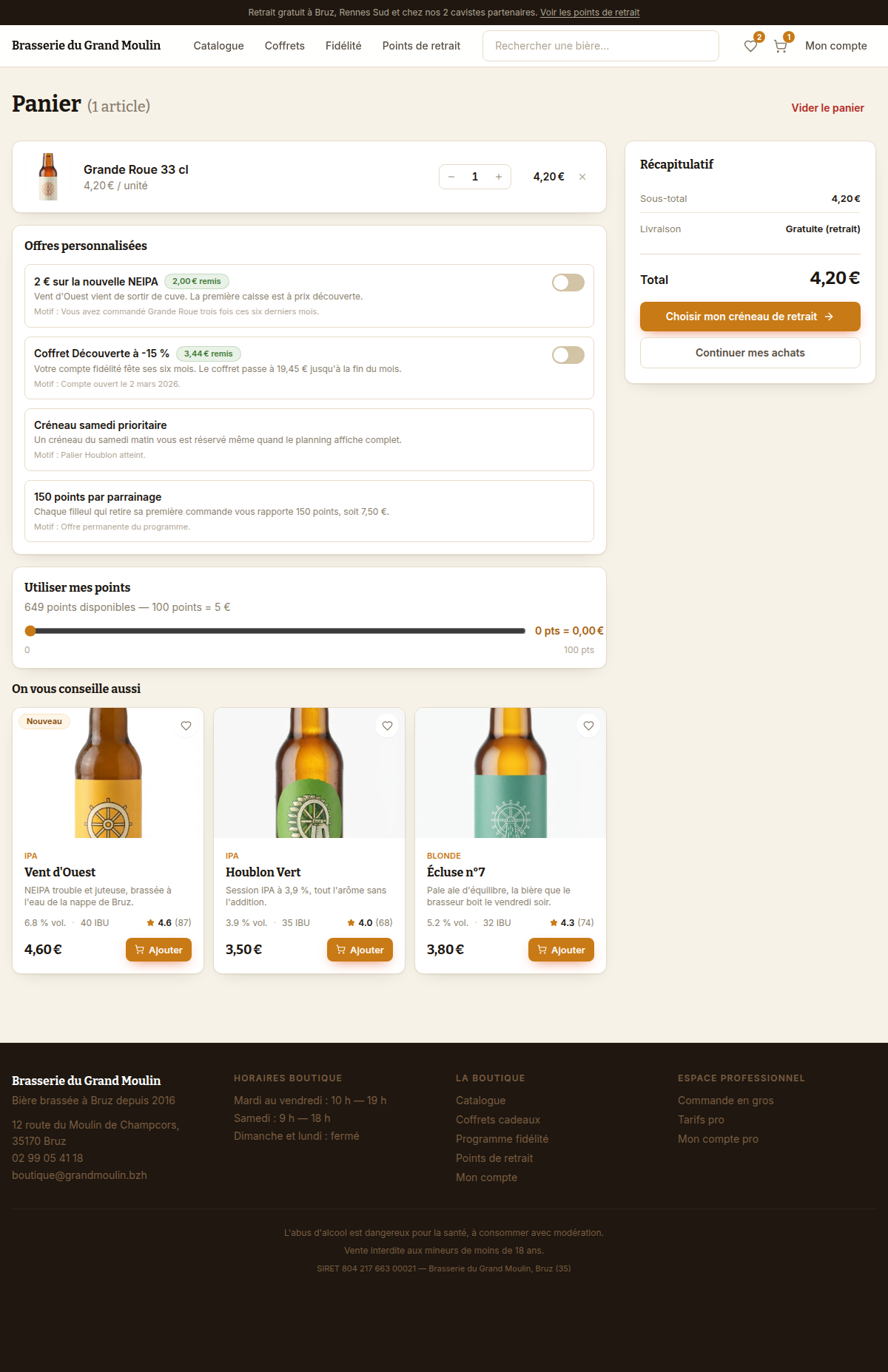 Panier avec récapitulatif de commande