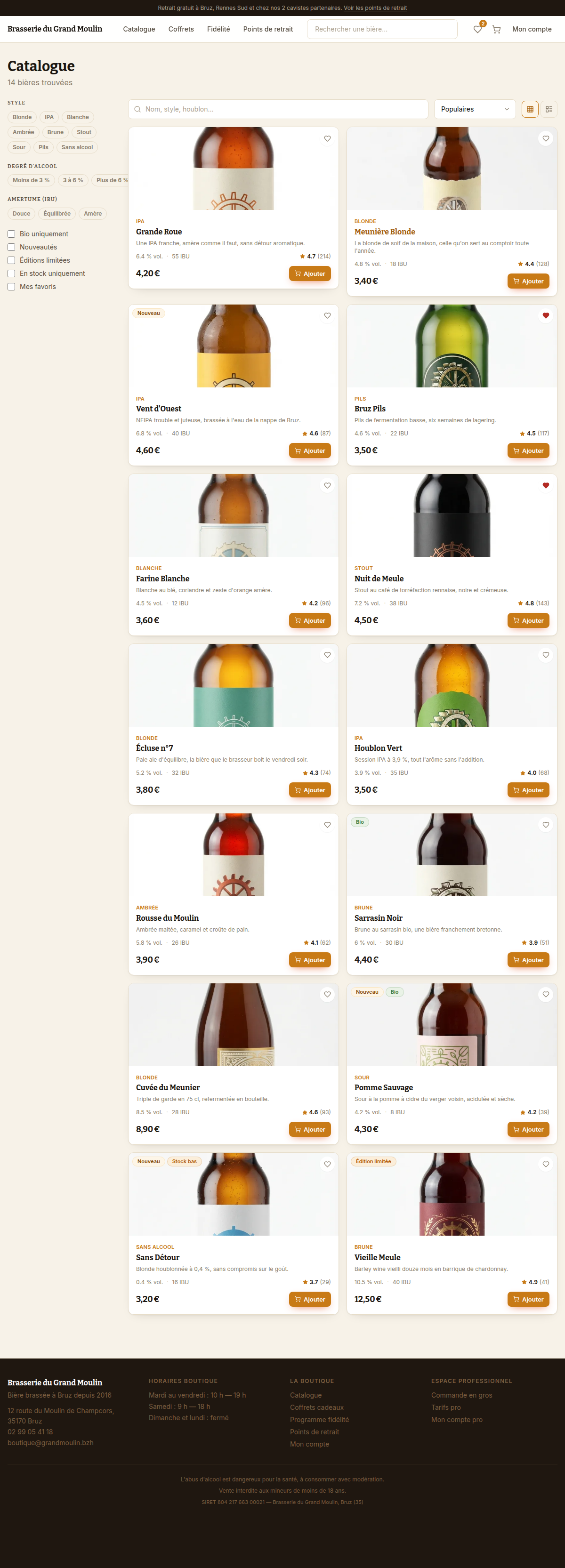 Catalogue filtrable par famille de bière
